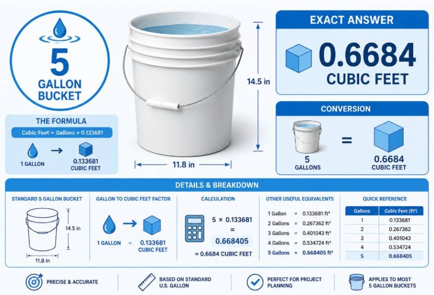 How Many Cubic Feet in a 5 Gallon Bucket? Exact Answer