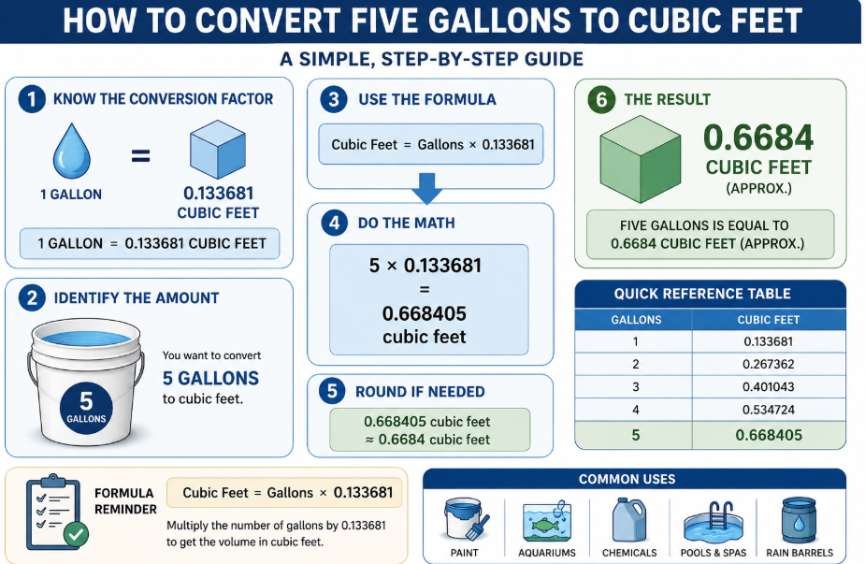 How to Convert Five Gallons to Cubic Feet