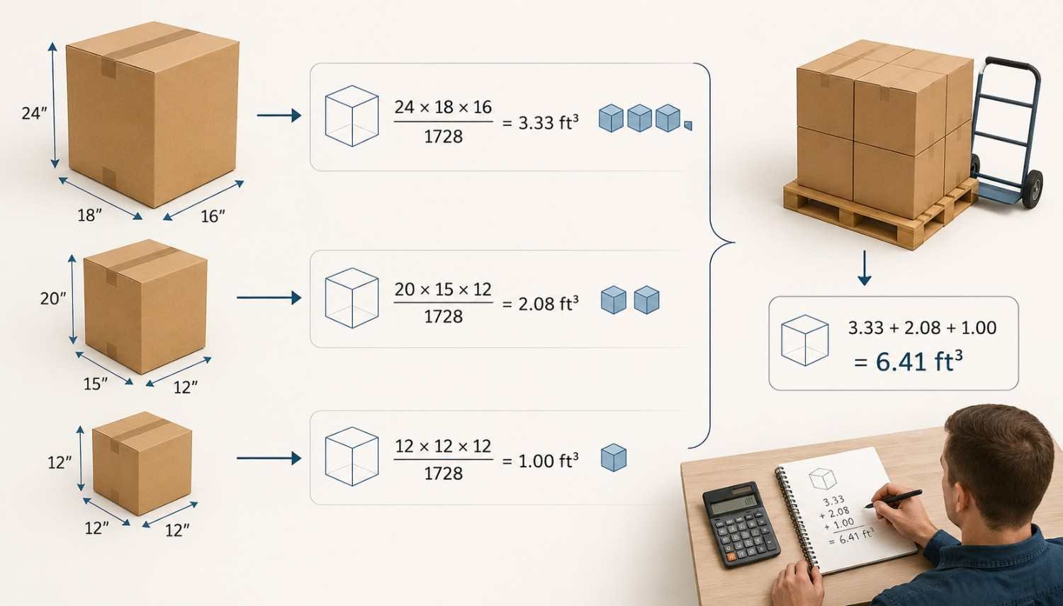 Calculating Cubic Feet for Multiple Boxes
