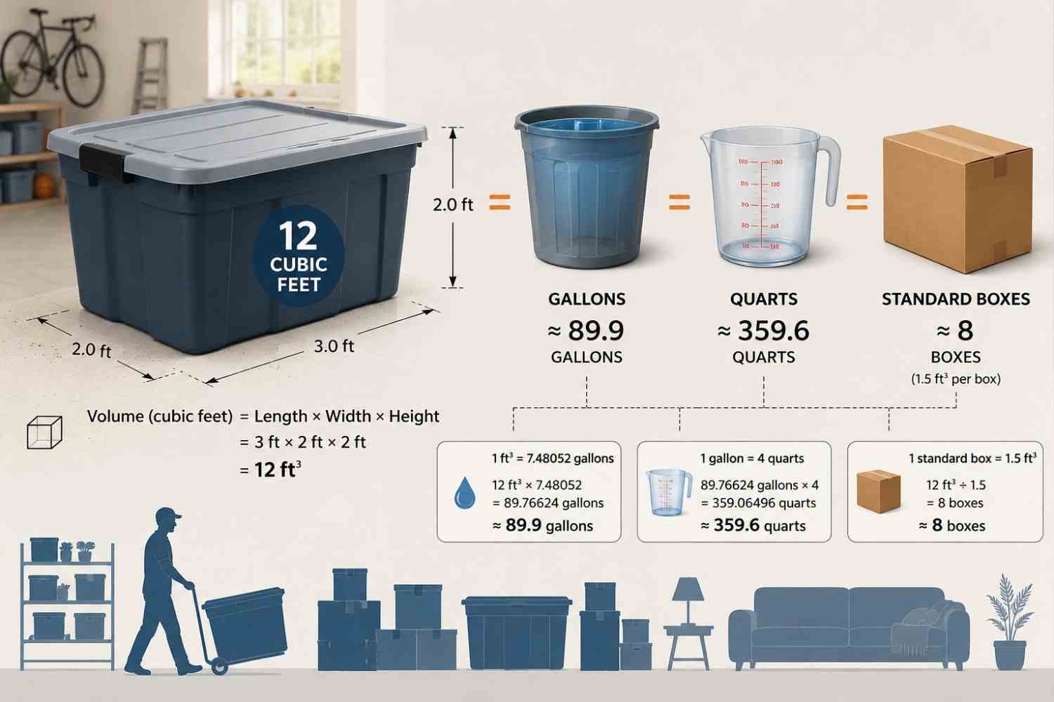 Cubic Feet vs. Gallons, Quarts, and Boxes