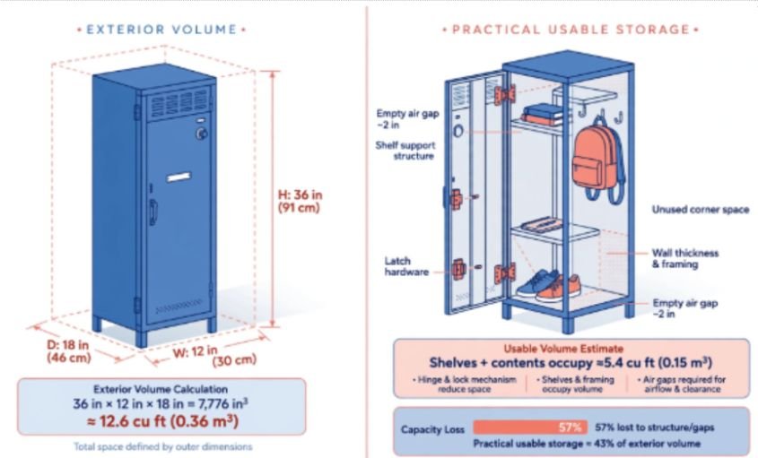 Exterior Volume Versus Usable Storage